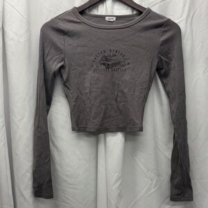 Garage Charcoal Long Sleeve Crop Top